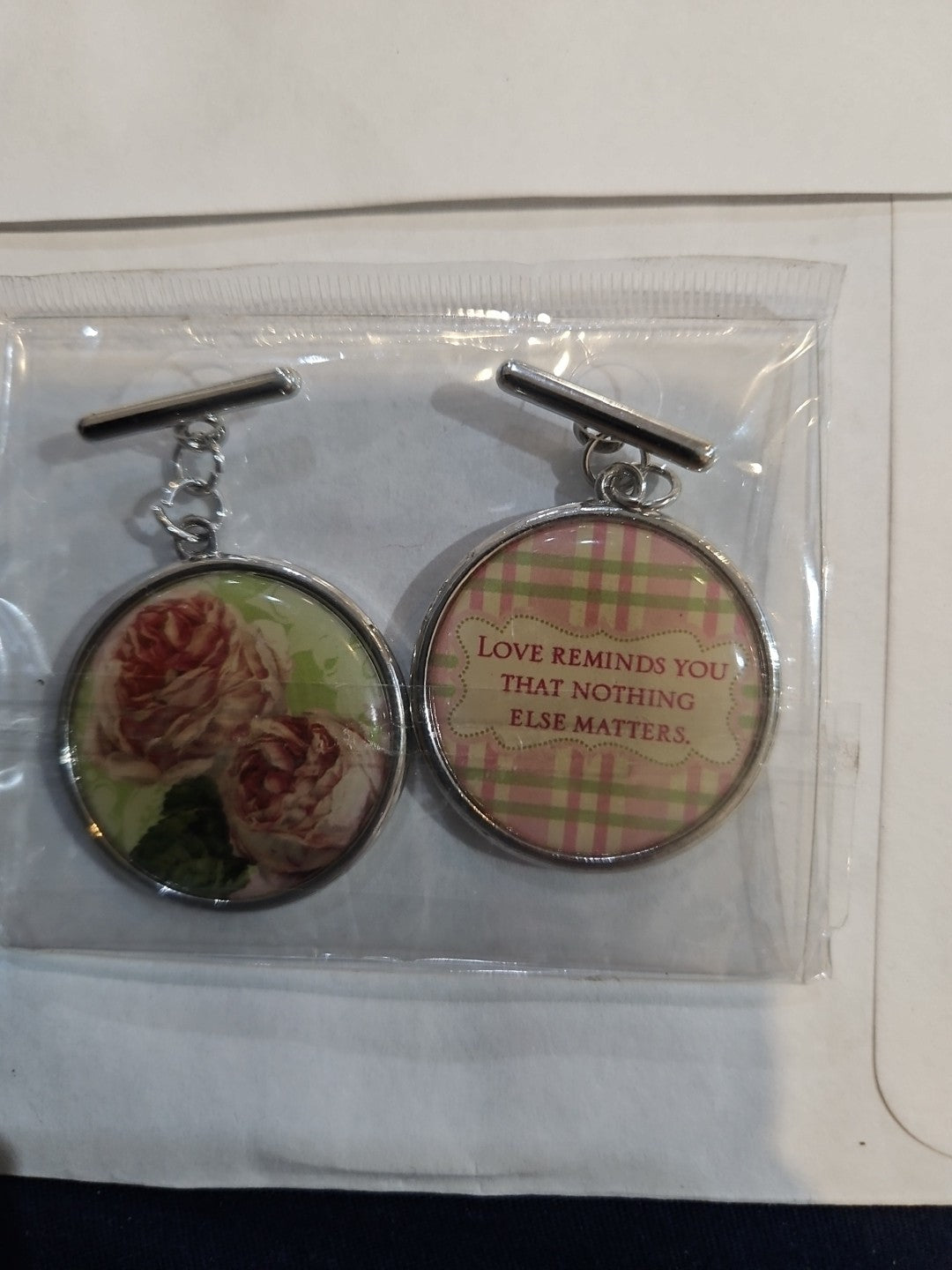Serenity, Beauty, Love + Eiffel Tower/Roses Pendants (1.25" each)