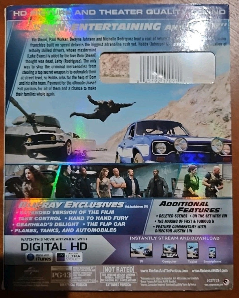 Fast & Furious 6 (Blu-ray, 2013) New. No Digital Download