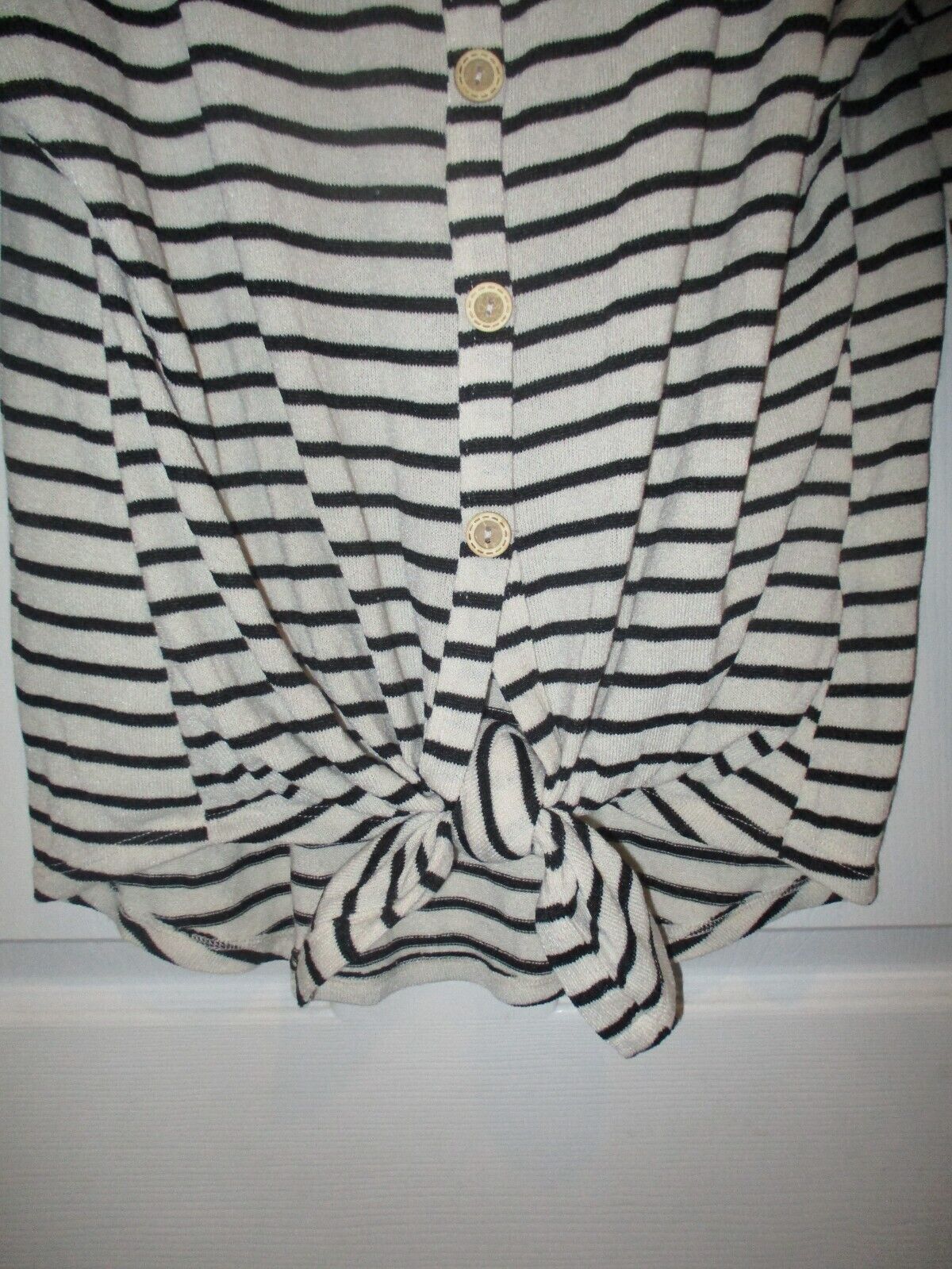 12PM by Mon Ami Beige Black Strip Knit Top Small