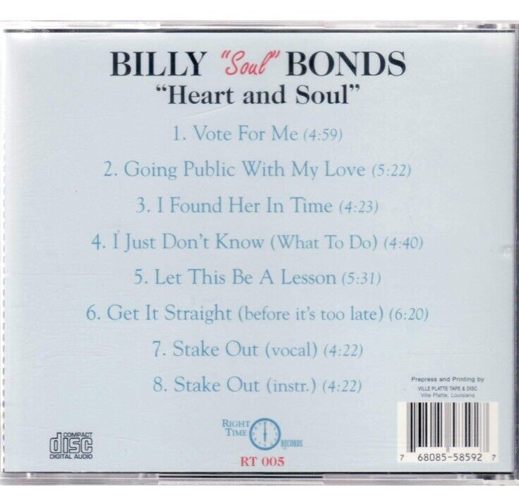 Billy “Soul” Bonds - Heart And Soul CD - BRAND NEW