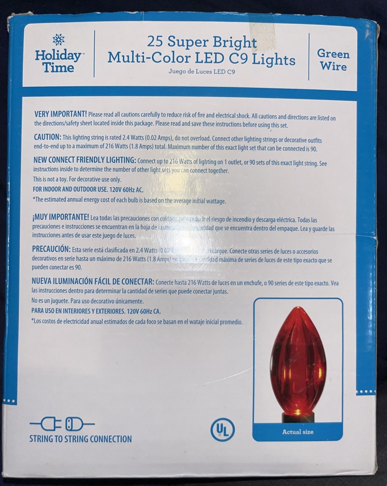 HOLIDAY TIME 25 C9 LED MULTI-COLOR LIGHTS NEW (open box) Indoor & Outdoor