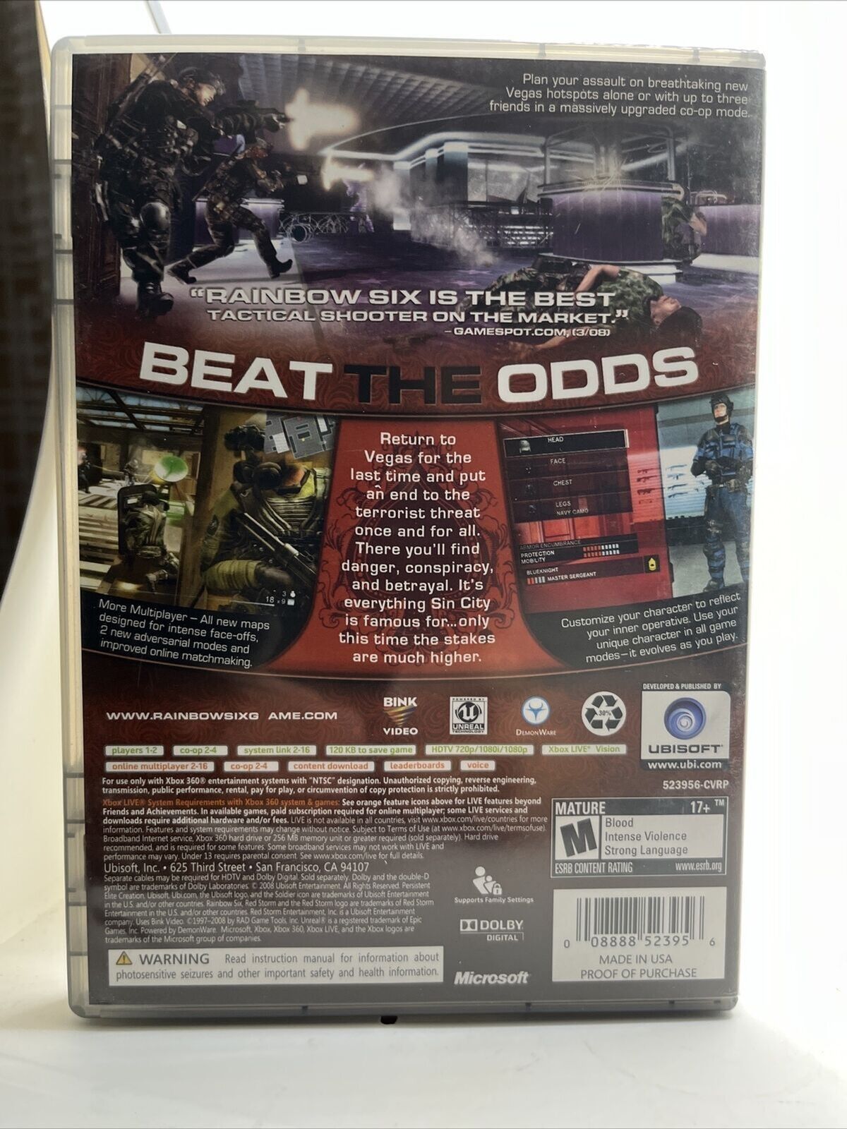 Tom Clancy's Rainbow Six: Vegas 2 (Microsoft Xbox 360, 2008)