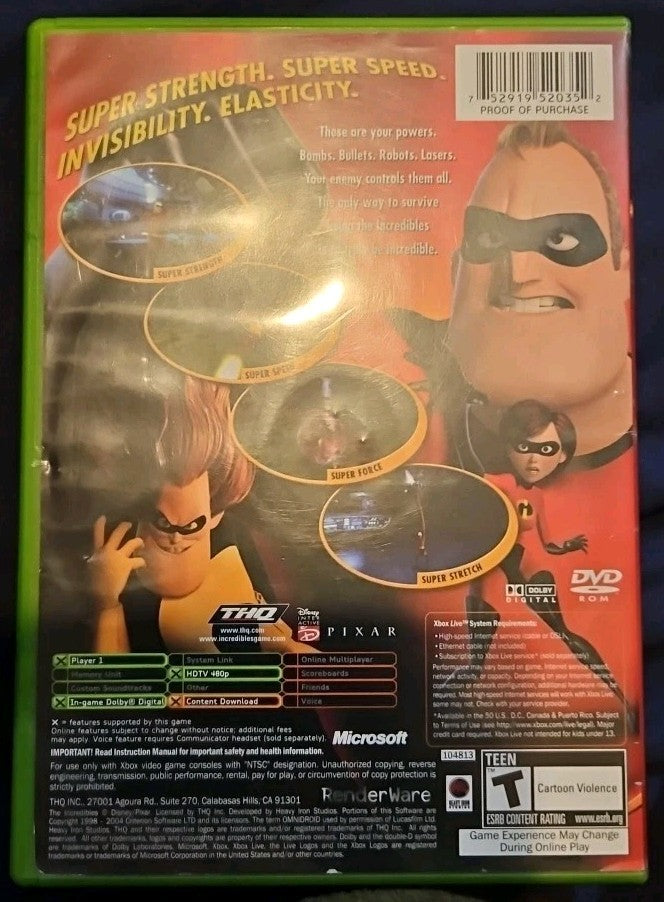 Incredibles (Xbox) Tested. No Scratches. New Case. Wrinkled Manual