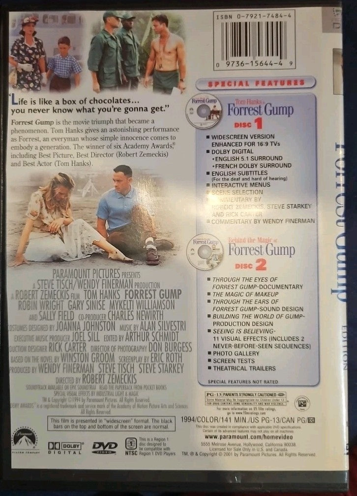 Forrest Gump (DVD, 1994) Slim Case. Cropped Artwork.  Tested
