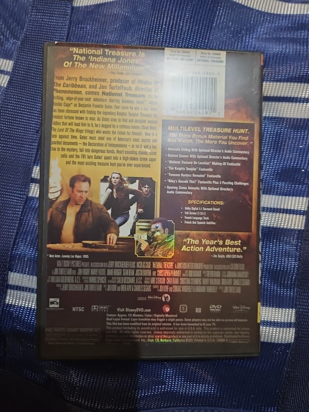 National Treasure (DVD, 2005, Full Frame) Tested slim case cropped artwork.