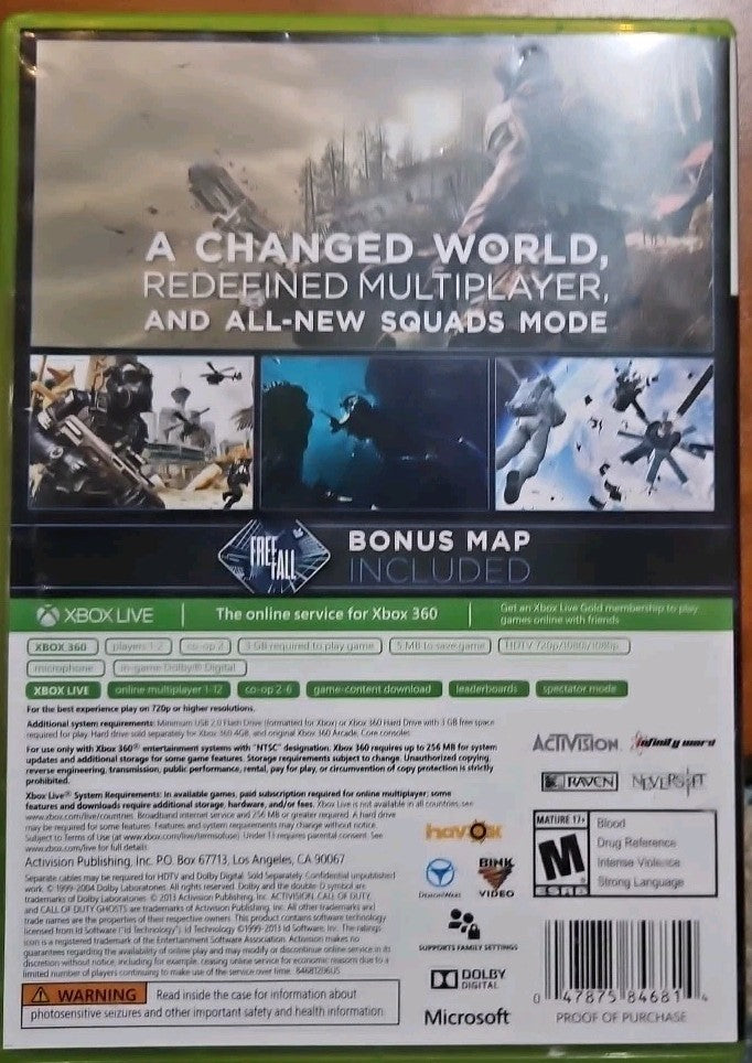 Call of Duty: Ghosts (Xbox 360) Tested. No Scratches. New Case. Resealed