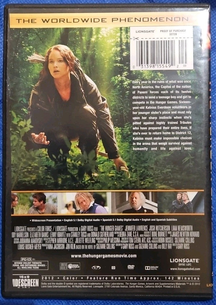 The Hunger Games (DVD, 2012) Artwork Cut. Slim Case. Tested