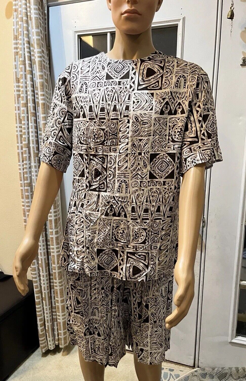 Angderson Size Large Short Sleeve Shirt And Bermuda Shorts Set 100% Rayon