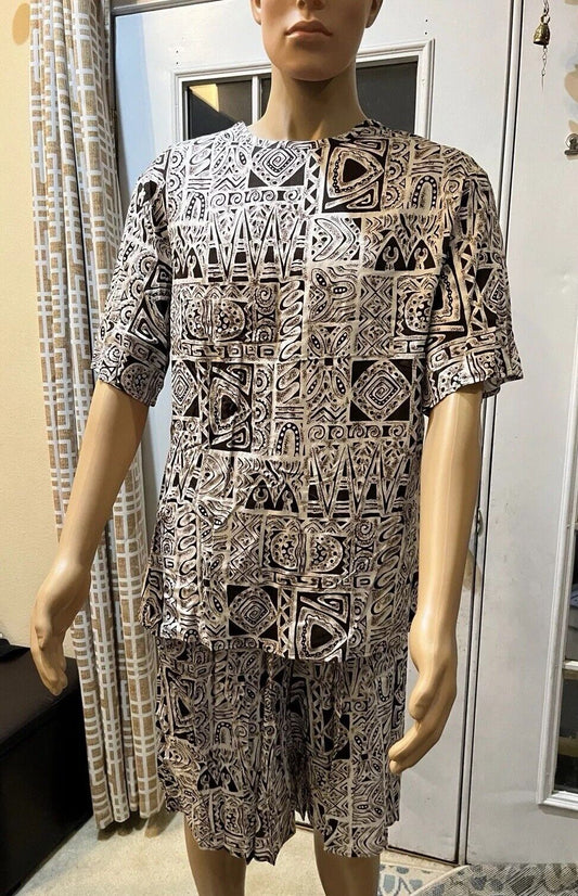 Angderson Size Large Short Sleeve Shirt And Bermuda Shorts Set 100% Rayon