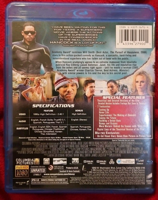 Hancock (Blu-ray) No Digital Download. New Sealed