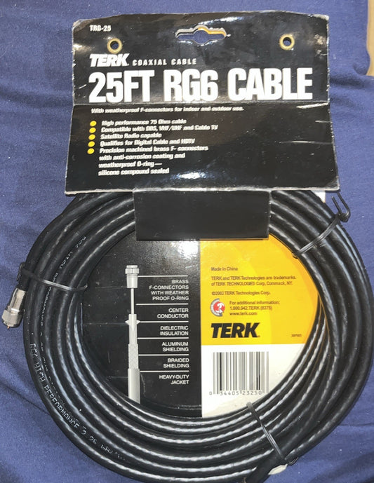 RG6 Coaxial Cable,  25', New, TERK, works with Satellite/Cable/Antenna TV