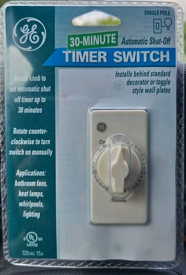GE 15A 125VAC Up To 30 Minute Timer Light Switch. New. GE5100N30-71D