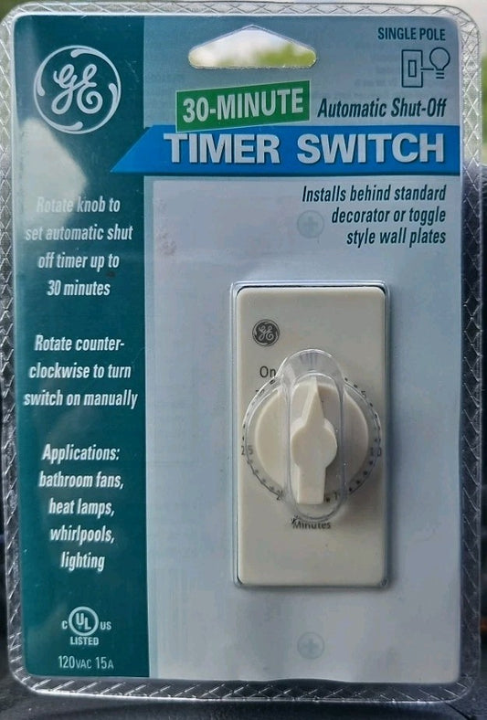 GE 15A 125VAC Up To 30 Minute Timer Light Switch. New. GE5100N30-71D