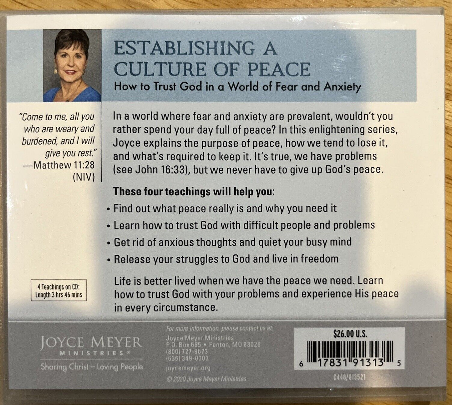 JOYCE MEYER 4 CD TEACHING ESTABLISHING A CULTURE OF PEACE