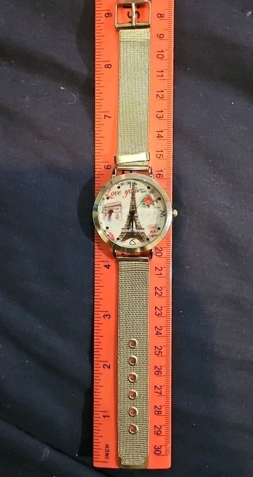 Eiffel Tower "Love You" 9.25" Analog Wrist Watch with Mesh Metal Band