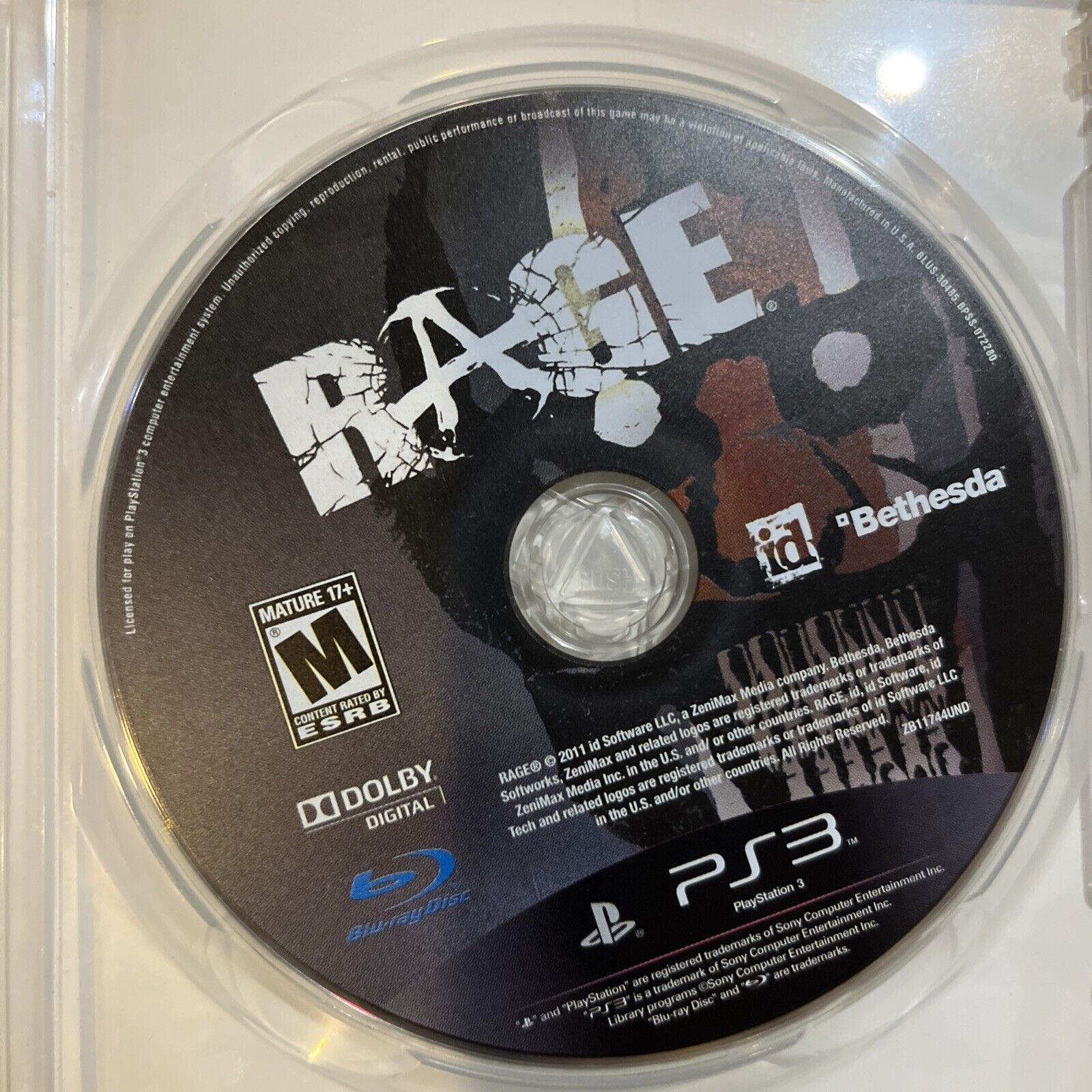Rage - PS3 - CIB. Tested. No Scratches.  Artwork Damage.