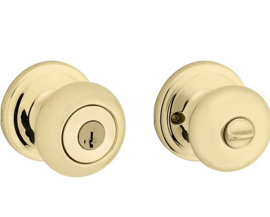 Kwikset Juno Polished Brass Entry Door Knob Featuring SmartKey Security