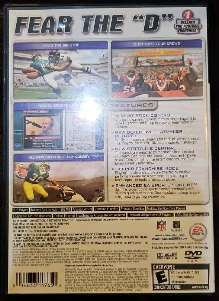 Madden NFL 2005 Sony PS2 Playstation 2. No Game. Case + Artwork + Manual ONLY