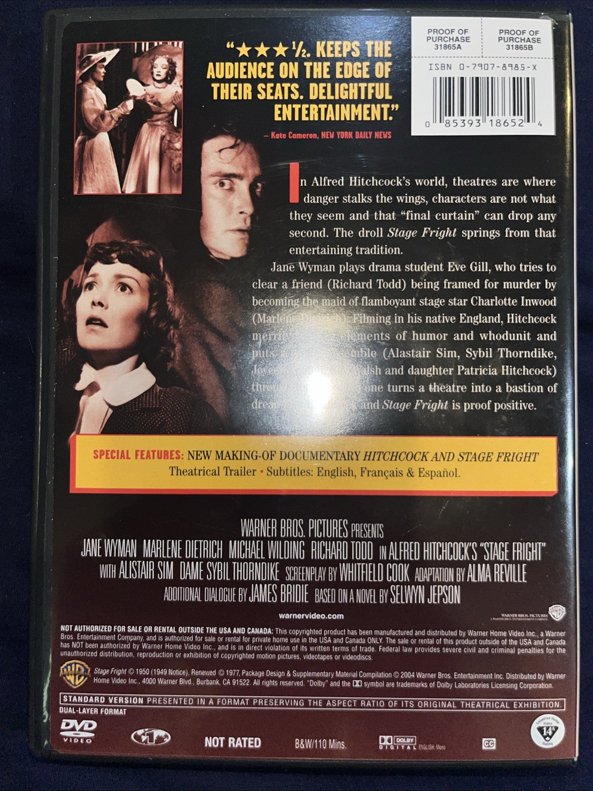 Stage Fright (DVD, 1950) New