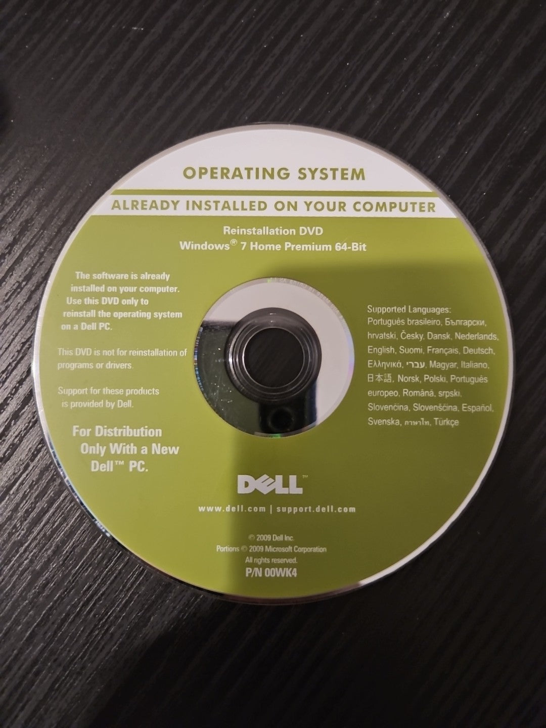 Microsoft Windows 7 Home Premium 64-Bit Dell Reinstallation Recovery DVD