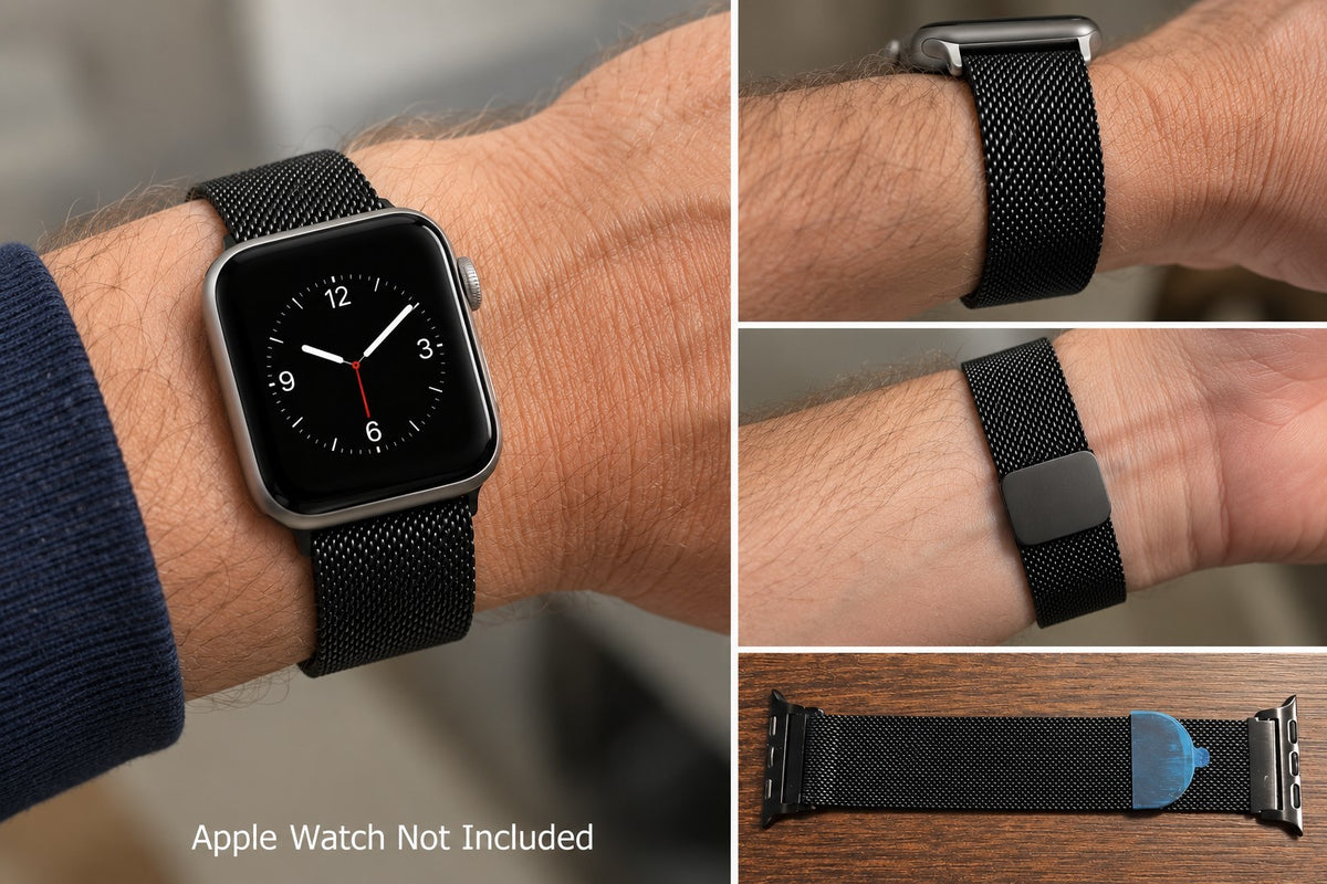 Band Fits Apple Watch 38 40 41 42mm Series 1-11 SE Black Stainless Steel Mesh