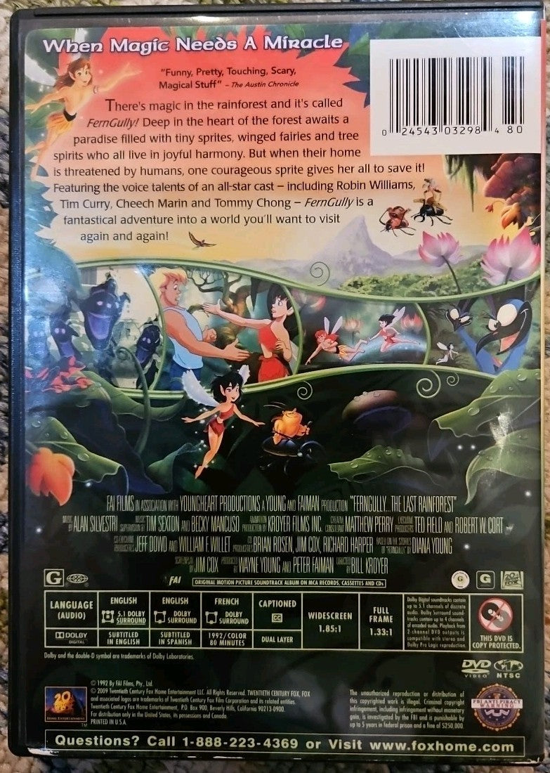 Ferngully: the Last Rainforest (DVD, 1992) Tested. New Case. Resealed