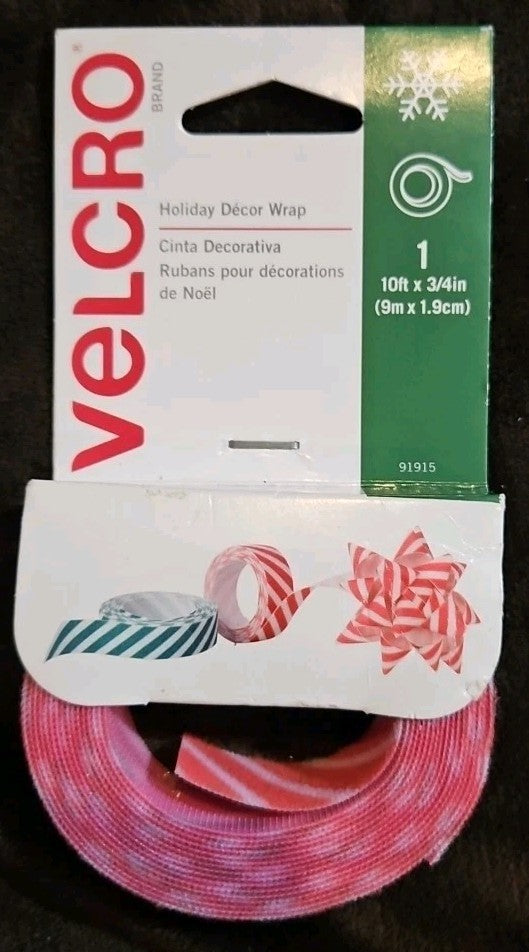 10' Red Striped 3/4" Official Velcro Holiday Wrap Garland Christmas Wreath Decor