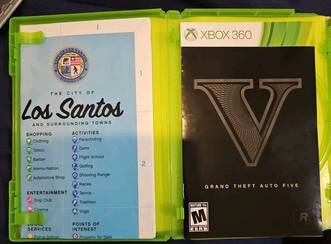 Grand Theft Auto V -  Xbox 360. Artwork + Manual + Map. NO GAME. MISSING DISC