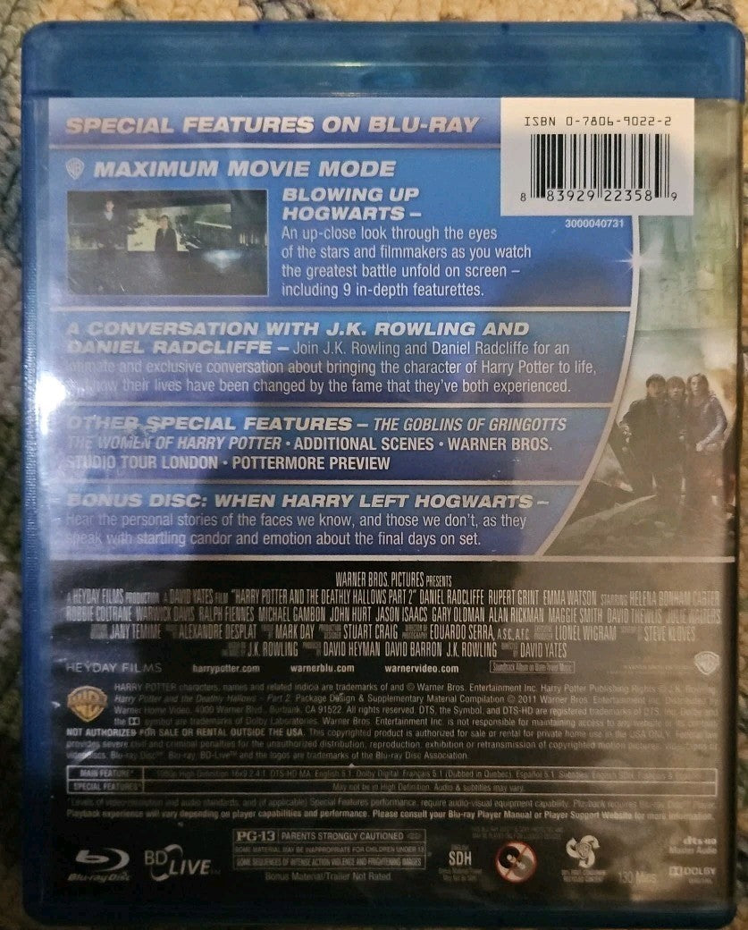 Harry Potter & Deathly Hallows Part 2 (DVD).  NO BLURAY. tested