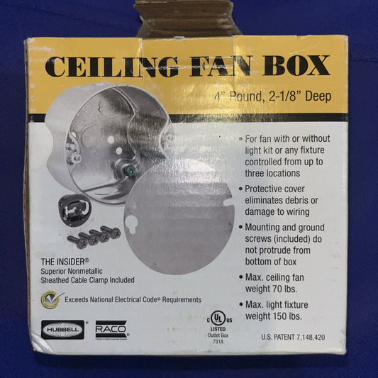 Raco 299 Round Steel 1-Gang 5-Knockout Ceiling Rated Box 4.25 H x 2.56 D in.