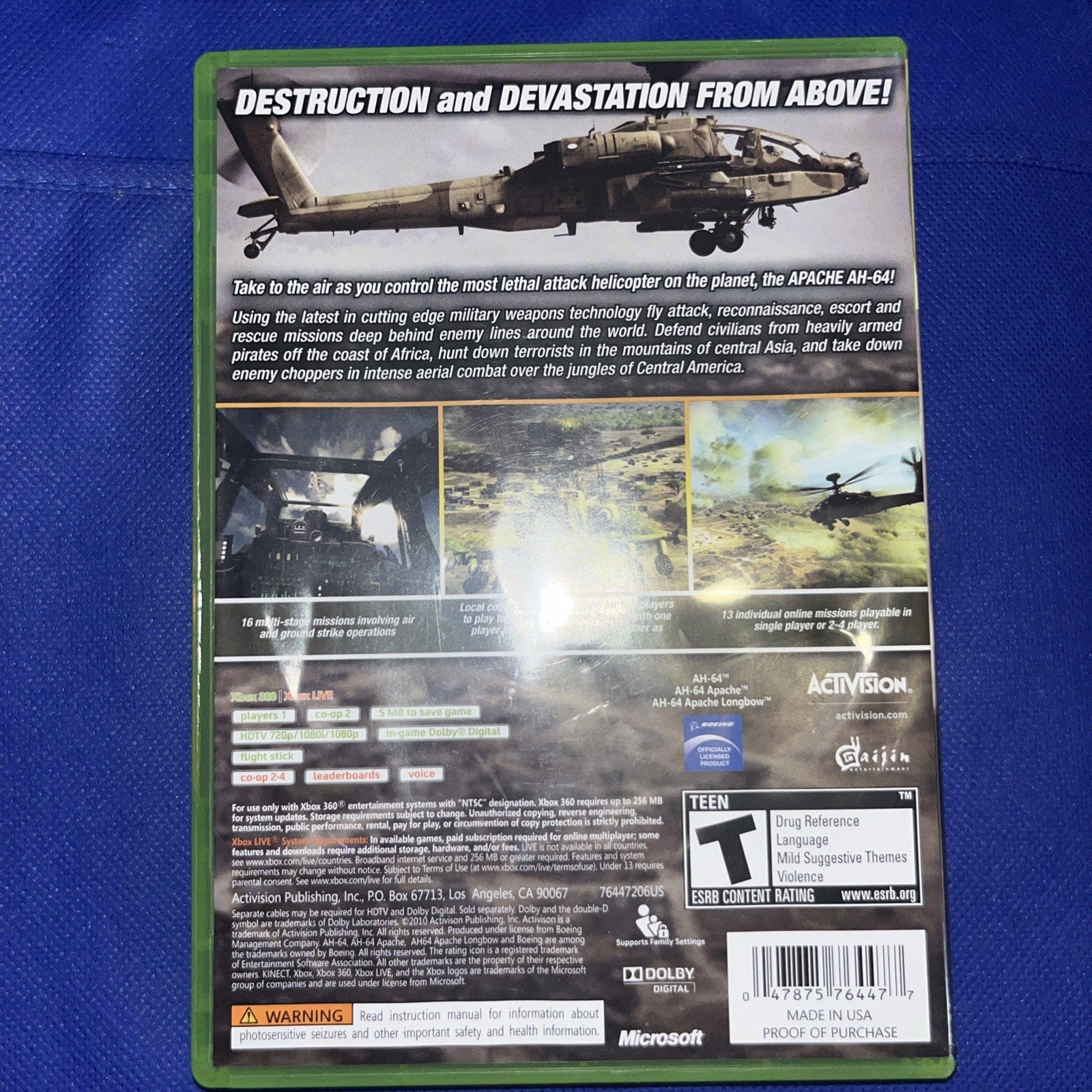Apache Air Assault - Xbox 360. Tested. New Case. Stained Insert. W/Manual