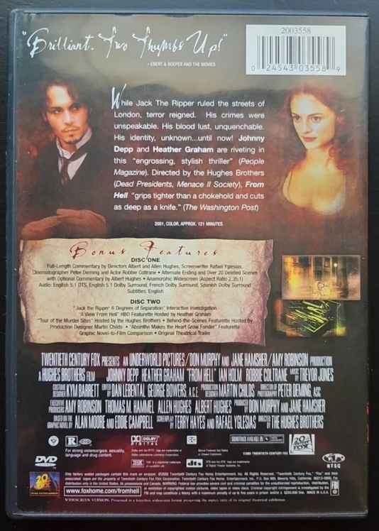 From Hell (DVD, 2007, Widescreen) - Tested