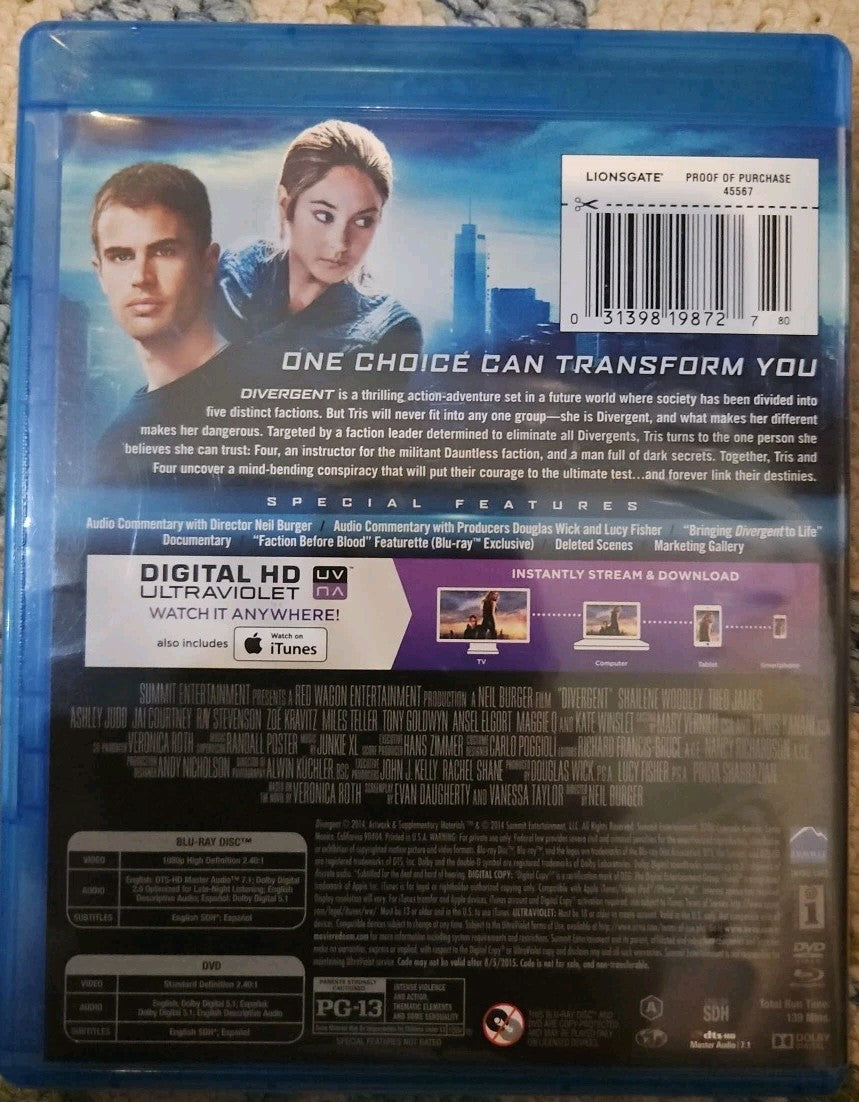 Divergent (Blu-ray, 2014) New. No Digital Download