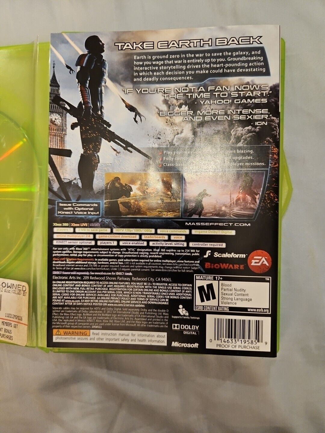 Mass Effect 3 (Xbox 360, 2012) CIB. Tested. No Scratches. New Case. Resealed