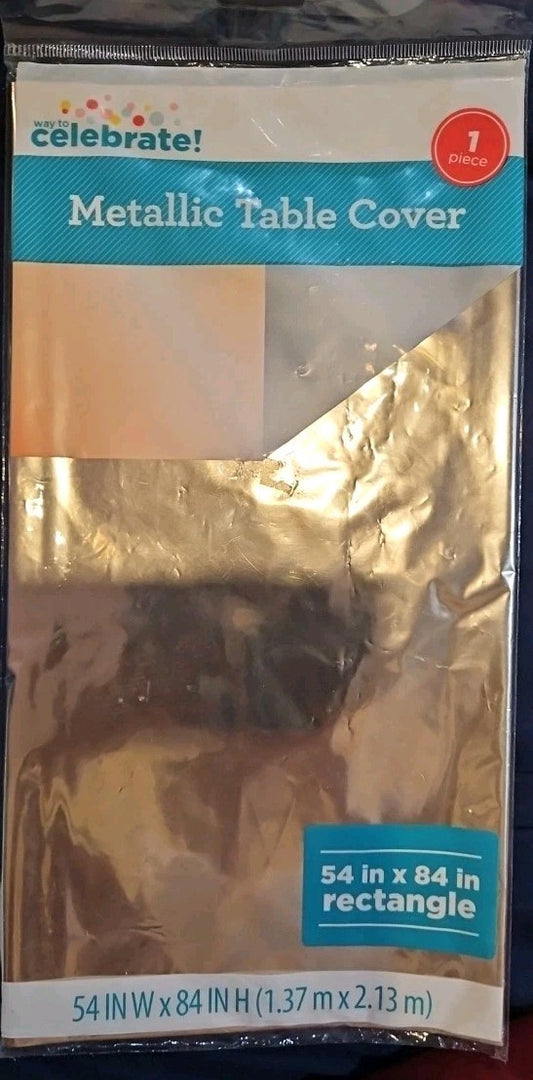 Gold Metallic Table Cover 54 x 108 inches, Gold Plastic Tablecloth