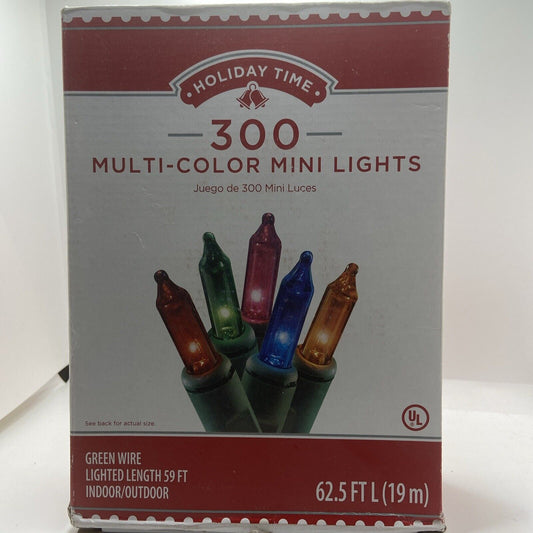 Holiday Time 300 Multi-color Mini Lights Green Wire Indoor/Outdoor NIB UL 62.5’