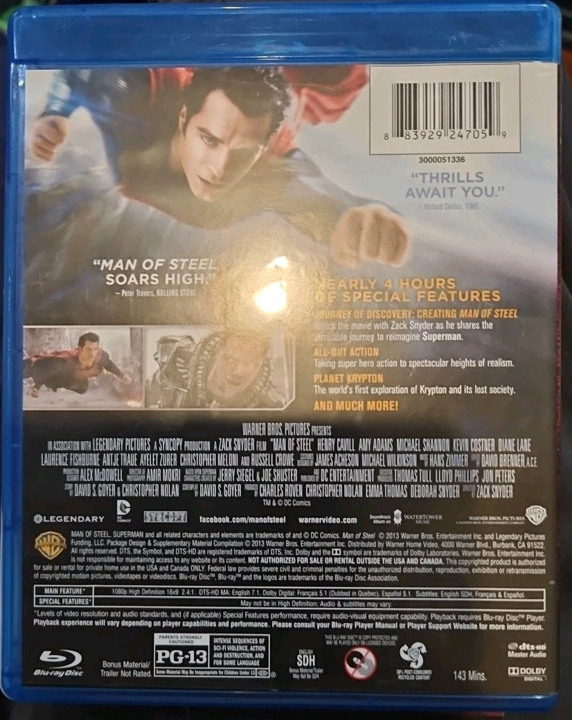 Man of Steel (Blu-ray, 2013) New. No Digital Download