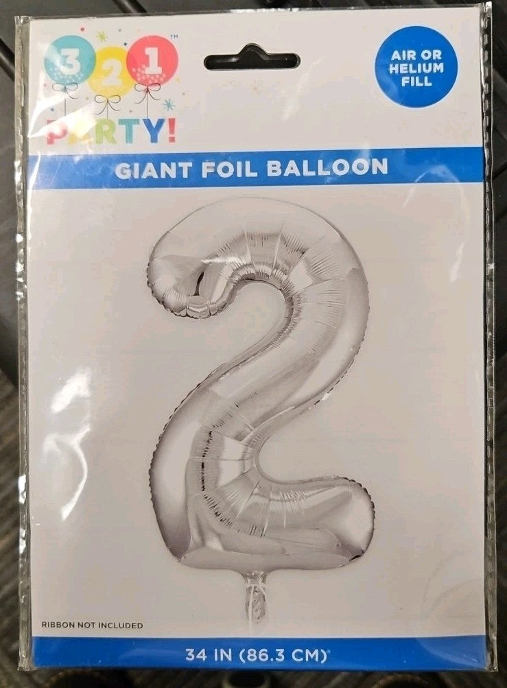34" Giant Number "2" Foil Balloon For Use With Air Or Helium