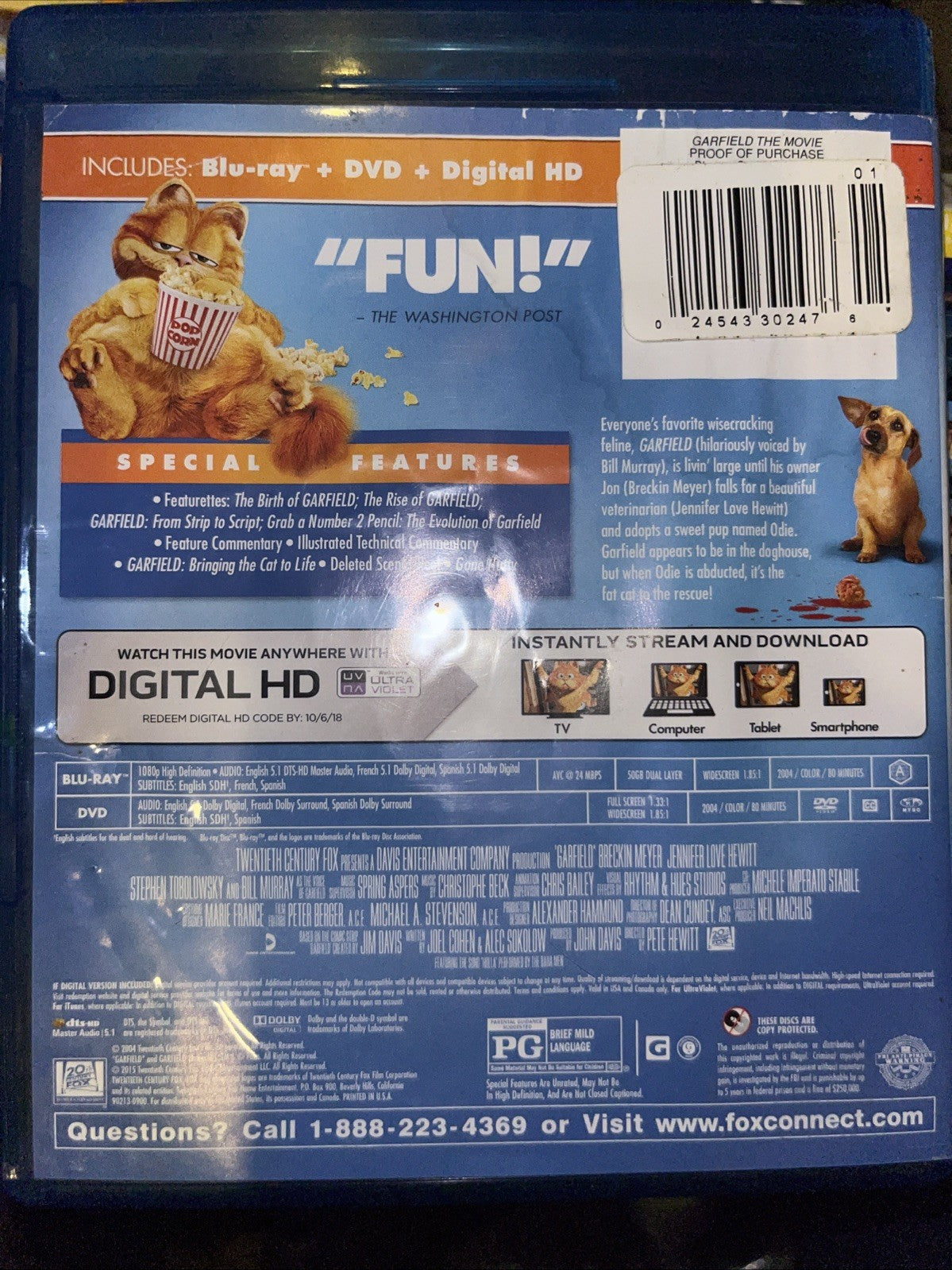 Garfield: the Movie (Blu-ray, 2004) Tested
