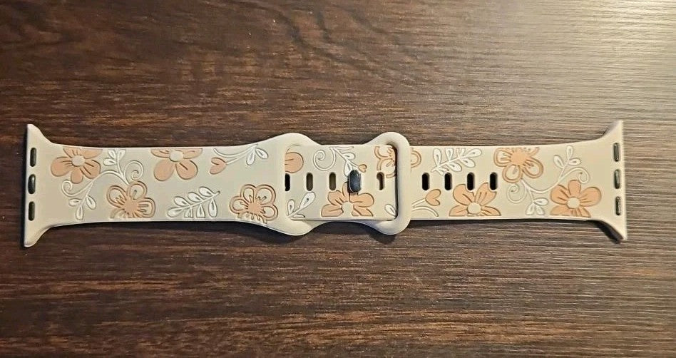 Band Fits Apple Watch 38 40 41mm Series 1-9 SE Cream Tan Floral Silicone...