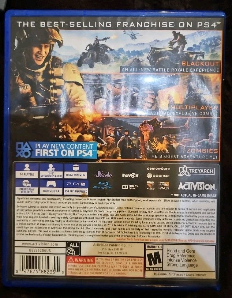 Call of Duty Black Ops 4 PS4. No Game. Case + Artwork ONLY