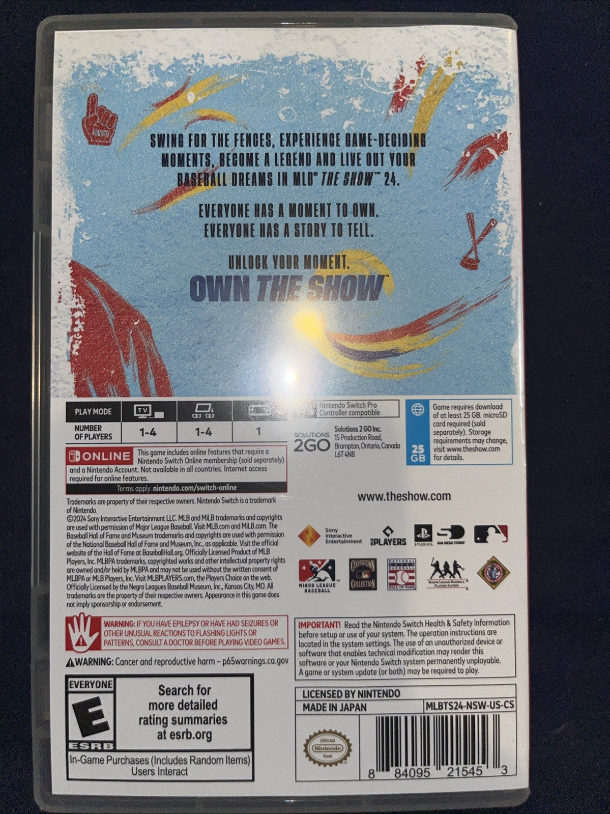 MLB The Show 24 - Nintendo Switch. No Game.  Case Artwork And Case Only.