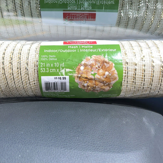 CELEBRATE IT Indoor Outdoor MESH Gold WREATHS-BOWS-CRAFTS  21" x10 Yds NEW