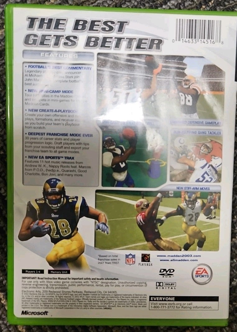 Madden NFL 2003 (Xbox) Tested. No Scratches. New Case