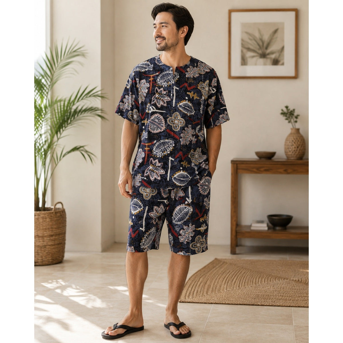 Angderson Size Large Short Sleeve Shirt And Bermuda Shorts Set 100% Rayon