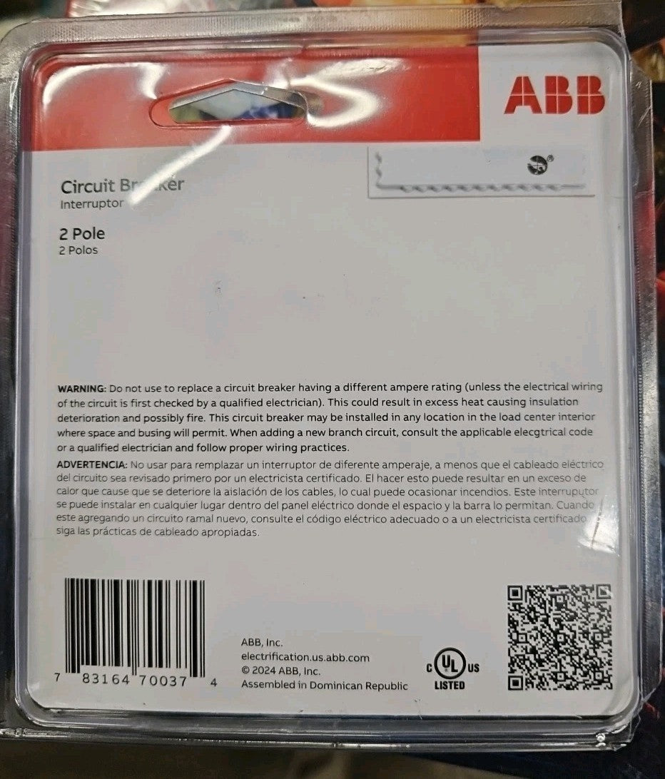 ABB Circuit Breaker Plug On 2-Pole 100A 240V THQL21100PA