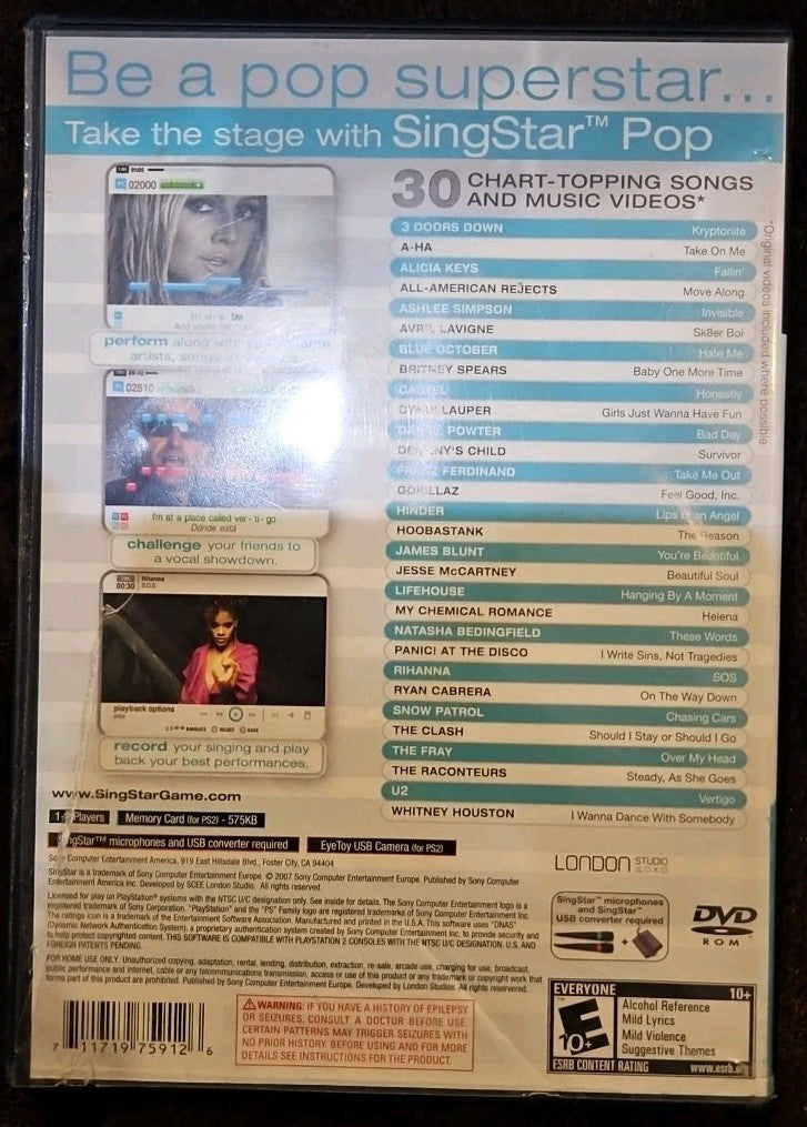 Singstar Pop - Sony PlayStation 2. No Game. Case + Artwork + Manual ONLY