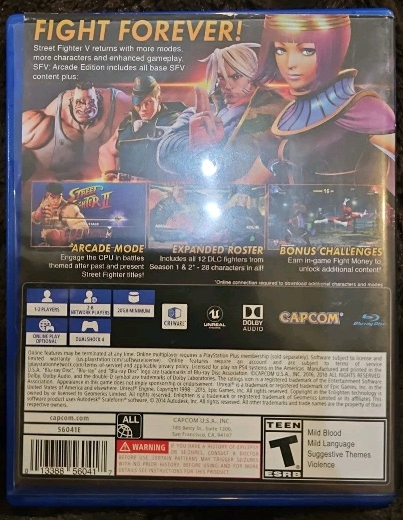 Street Fighter V: Arcade Edition (PS4) No Game. Case. Box Art. No Manual