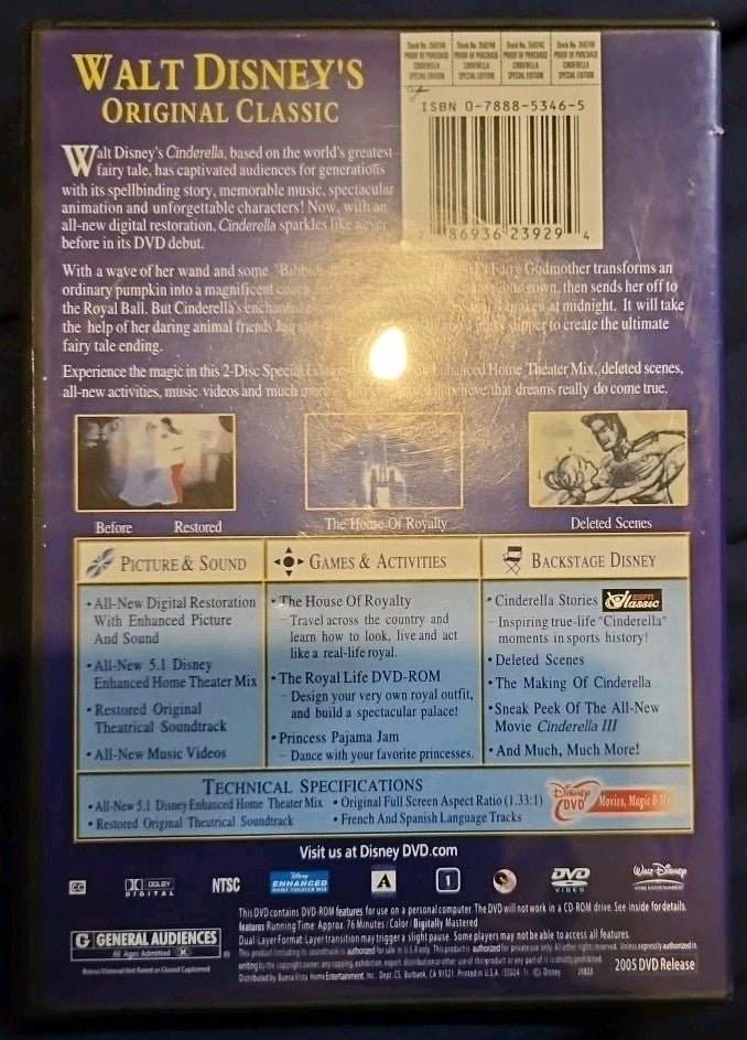 Cinderella (DVD, 2005, 2-Disc Set, Special Edition - DVD Platinum Collection)