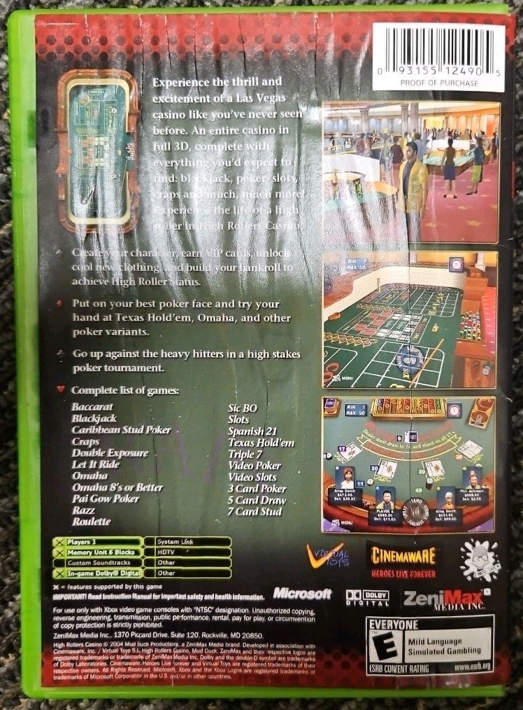 High Rollers Casino (Xbox) Tested. No Scratches. New Case. Damaged Artwork